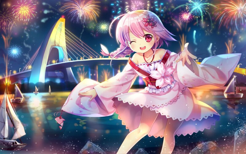 Anime Girl in Pink Dress — Festive, Night