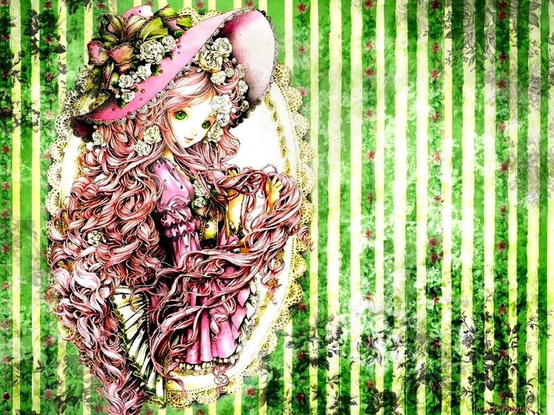 Anime Girl in Pink Dress — Green, Whimsical