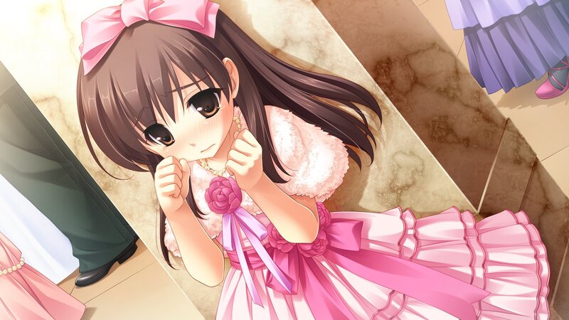 Anime Girl in Pink Dress — Innocent, Pink Bow