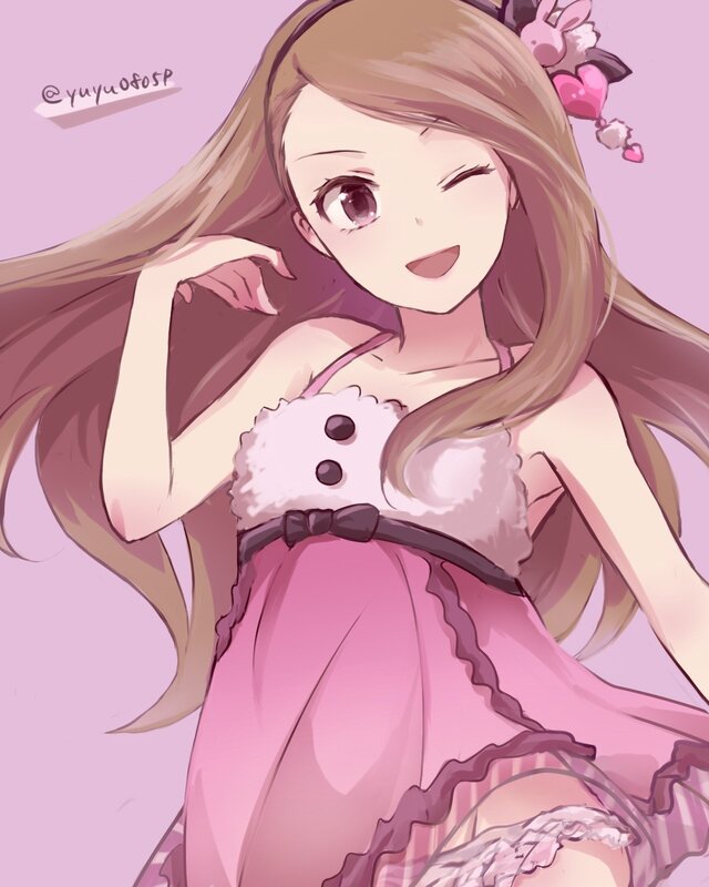 Anime Girl in Pink Dress — Playful, Digital Art, Long Hair