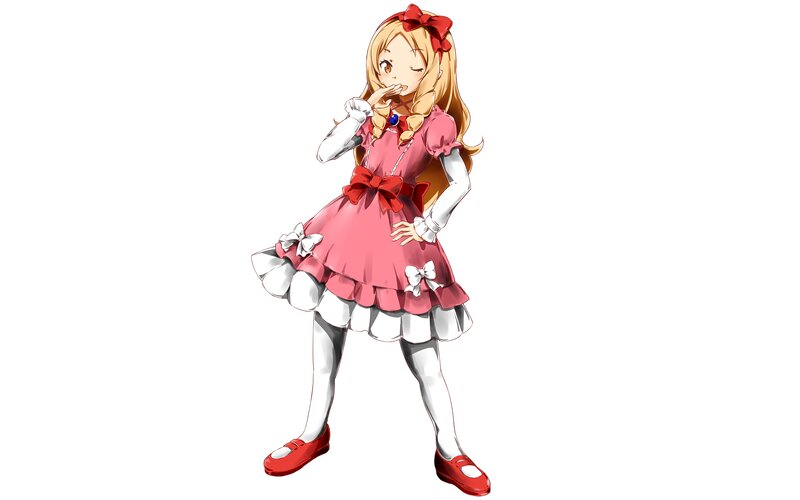Anime Girl in Pink Dress — Playful, Red Bow