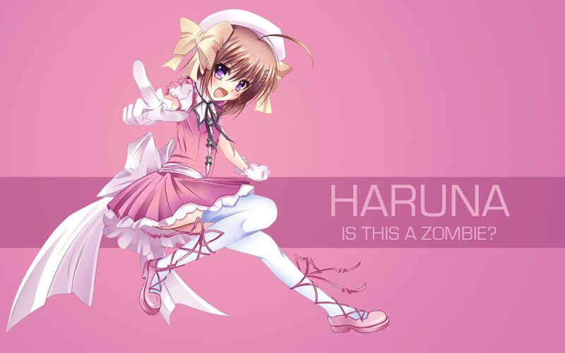 Anime Girl in Pink Dress — Playful, Text, Hat