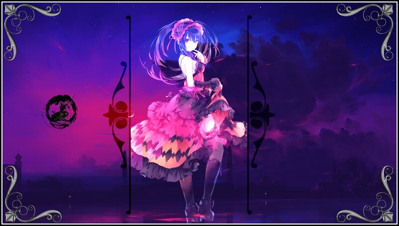 Anime Girl in Pink Dress — Purple, Dramatic, Night