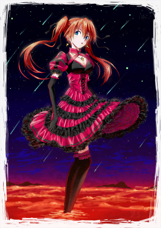 Anime Girl in Pink Dress — Red, Dramatic