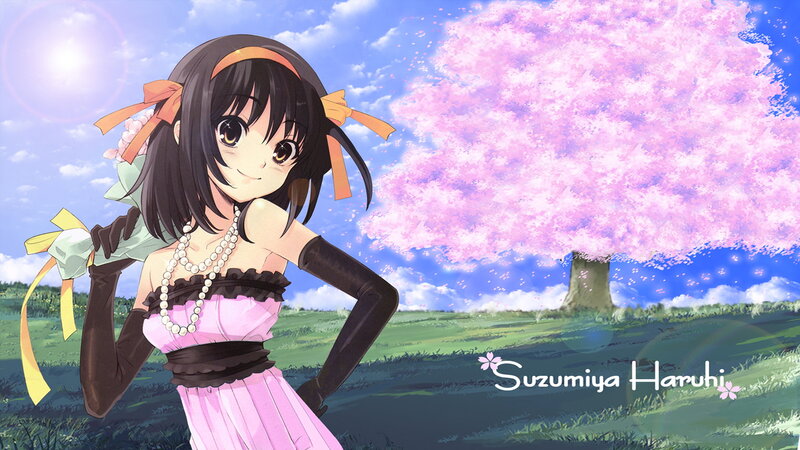 Anime Girl in Pink Dress — Serene, Spring, Cherry Blossom Tree