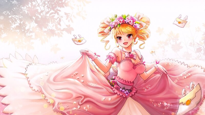 Anime Girl in Pink Dress — Serene, Spring, Flower Crown