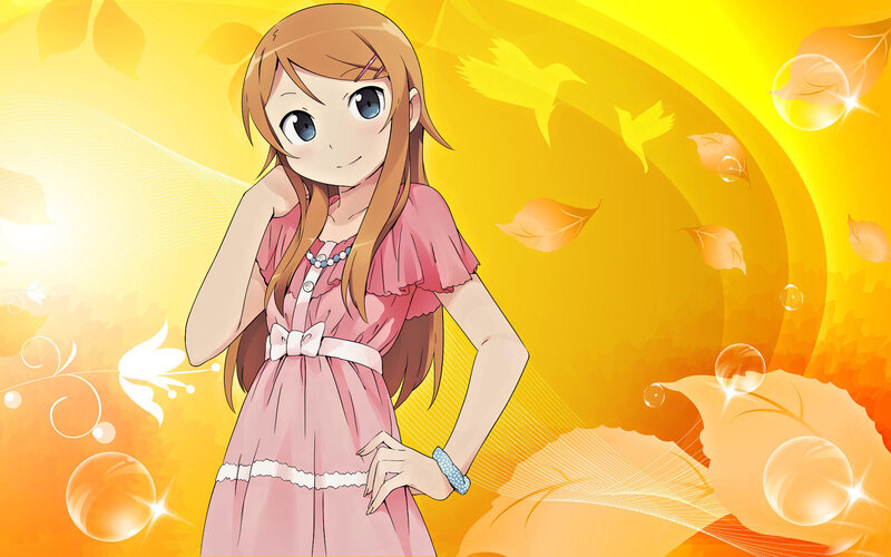Anime Girl in Pink Dress — Yellow, Warm