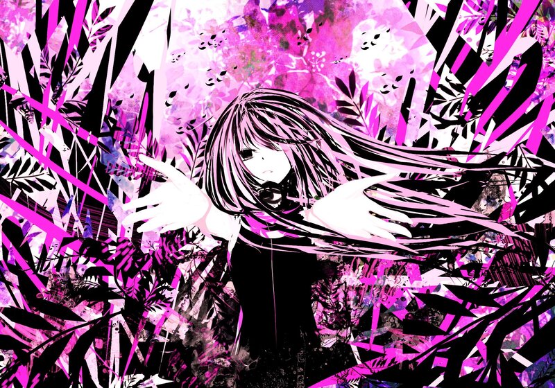 anime girl in pink forest