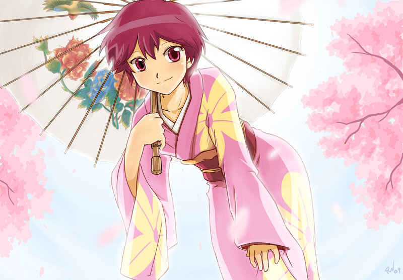 anime girl in pink kimono