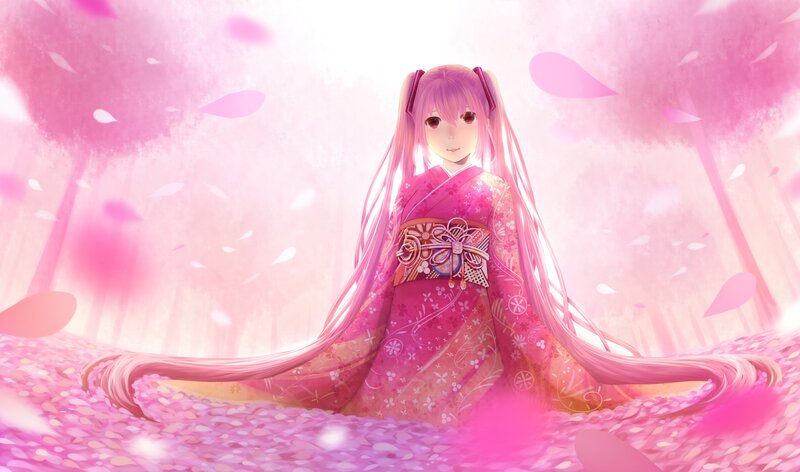 anime girl in pink kimono