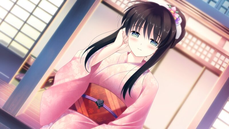 anime girl in pink kimono