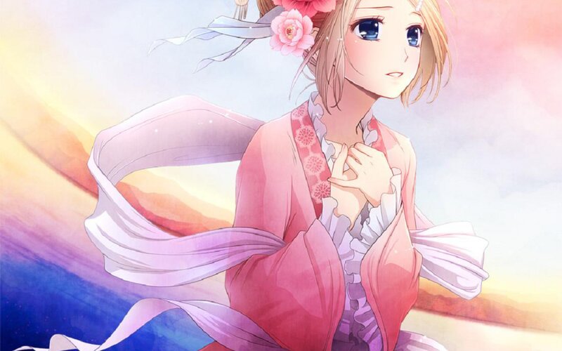 anime girl in pink kimono