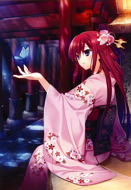 Anime girl in pink kimono