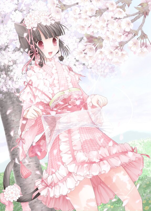 Anime girl in pink kimono