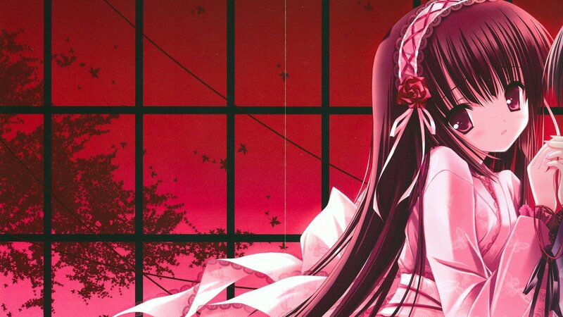 anime girl in pink kimono