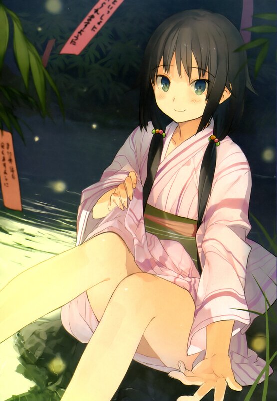 Anime girl in pink kimono