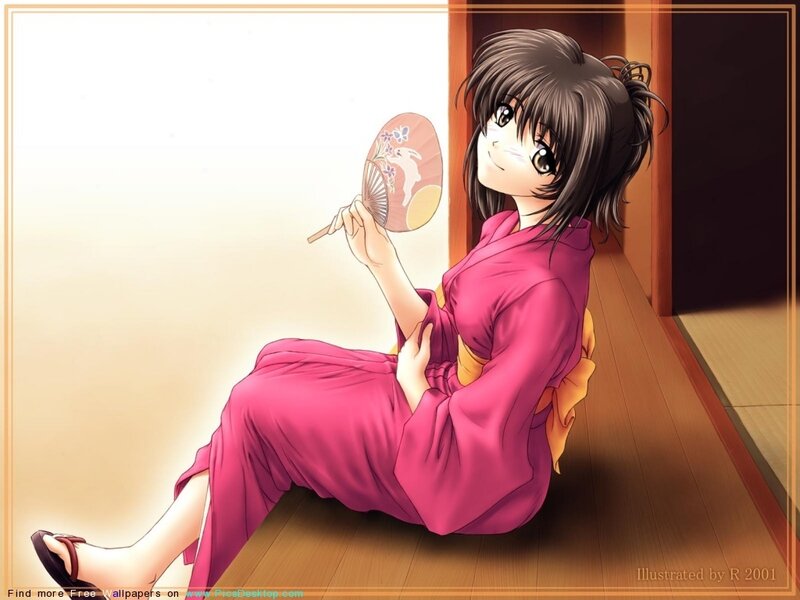 anime girl in pink kimono