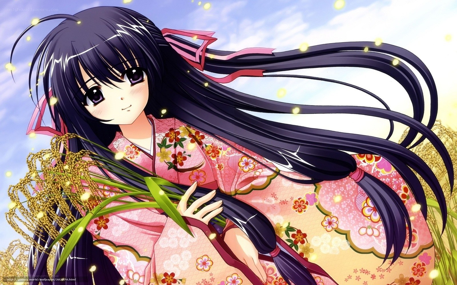 Anime girl in pink kimono