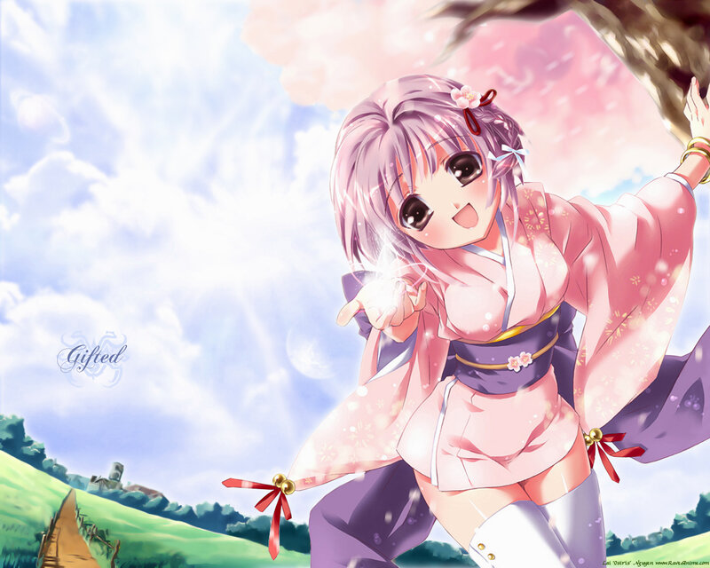 Anime girl in pink kimono