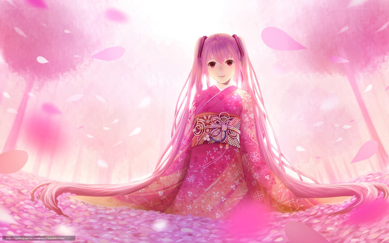 Anime girl in pink kimono