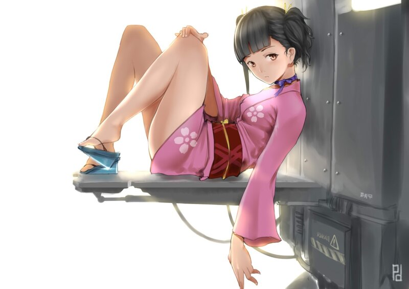 Anime Girl in Pink Kimono — Calm, Digital Art