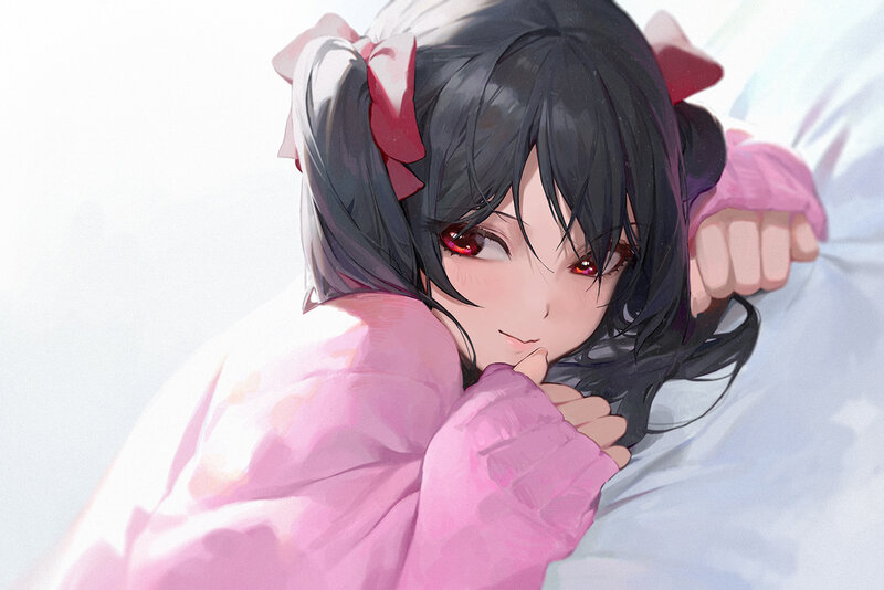 Anime Girl in Pink Pajamas — Calm, Digital Art