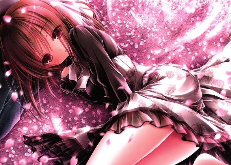 Anime girl in pink petals