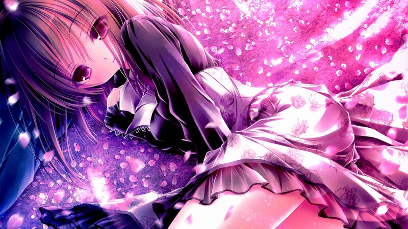 anime girl in pink petals