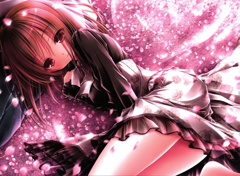 Anime girl in pink petals