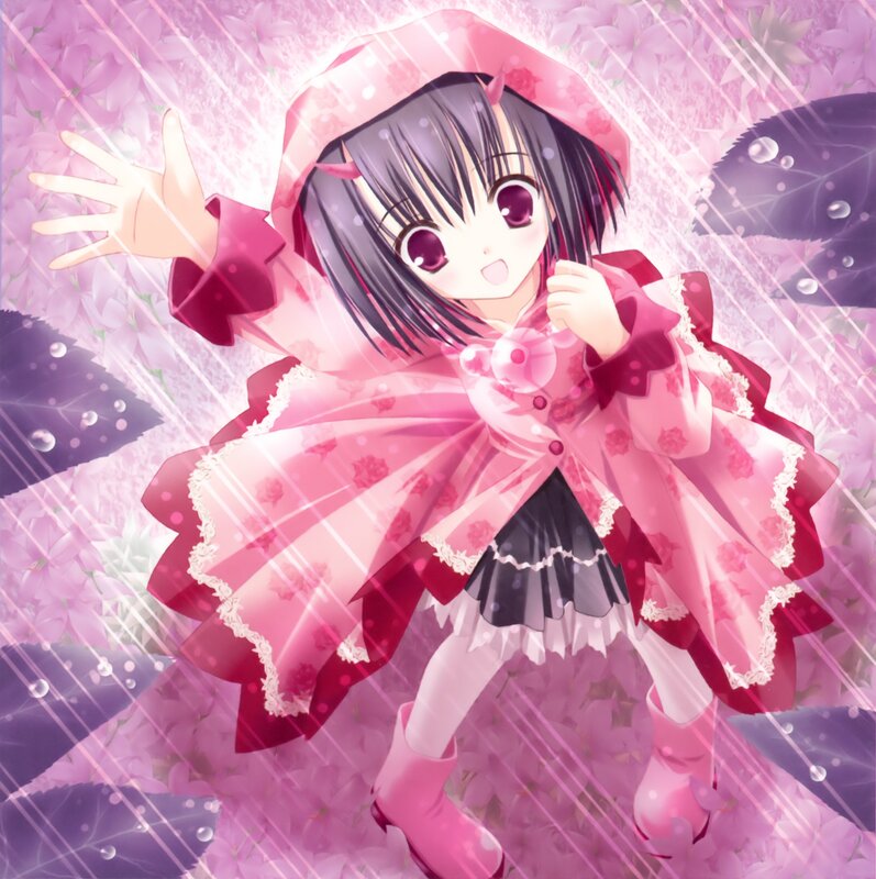anime girl in pink raincoat