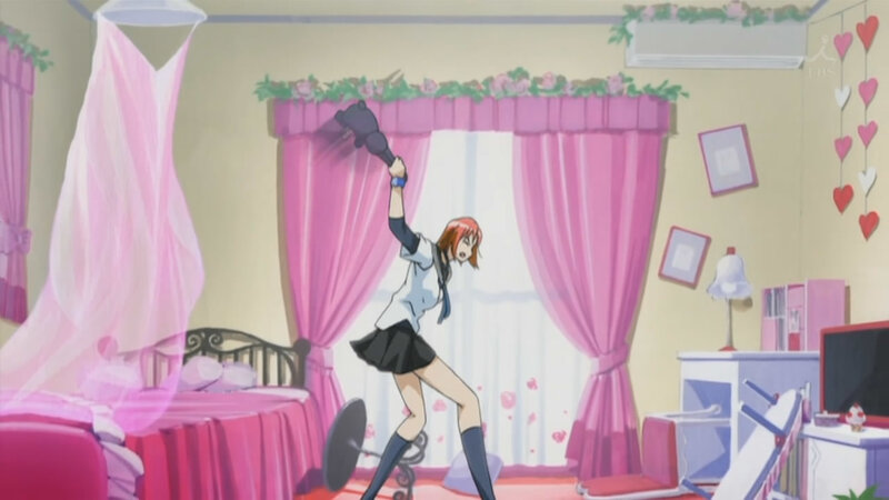 anime girl in pink room