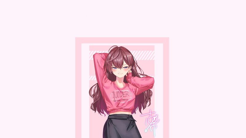 Anime Girl in Pink Shirt — Calm, Digital Art