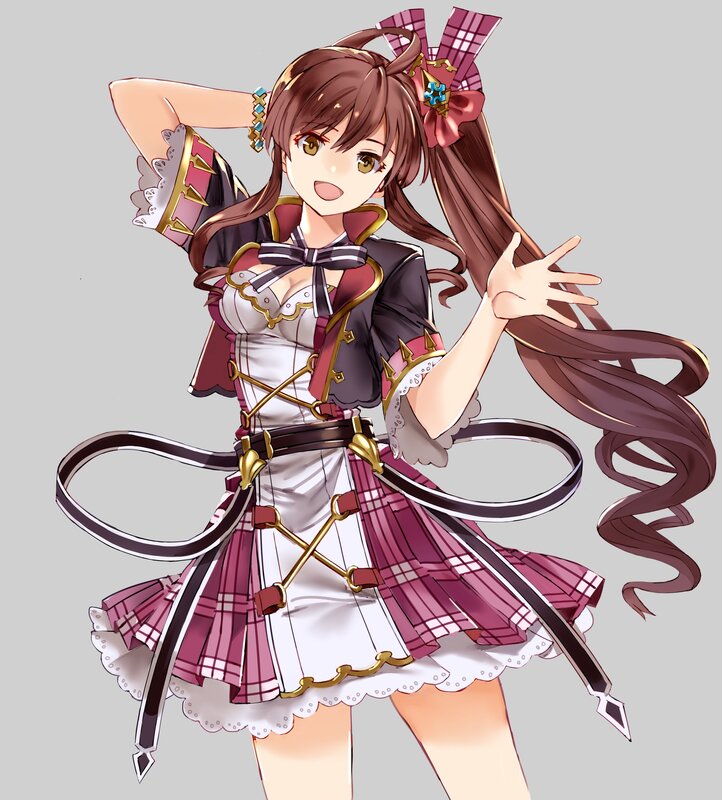 Anime Girl in Plaid Dress — Brown, Playful