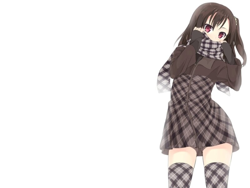 Anime Girl in Plaid Dress — Brown, Shy