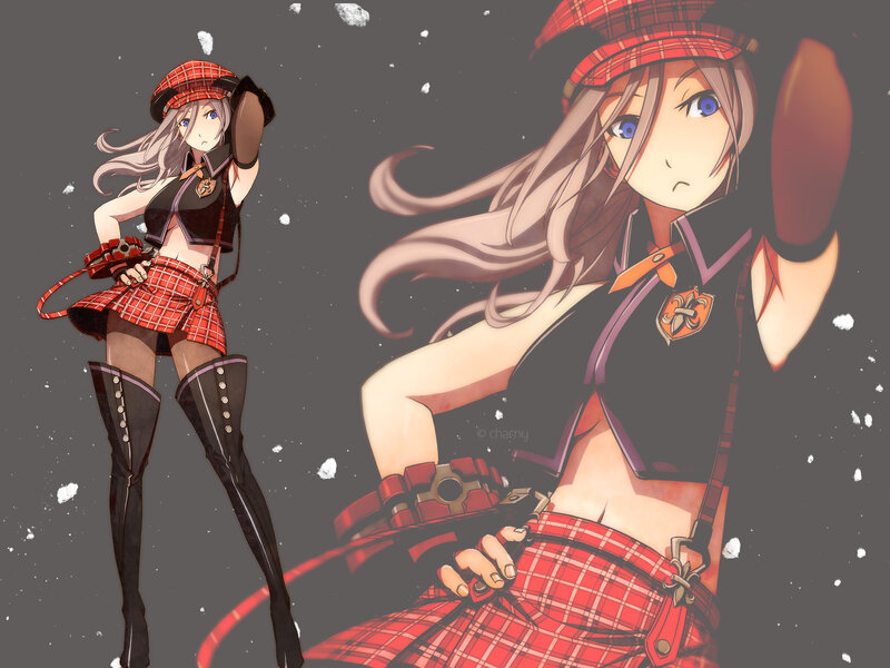 Anime Girl in Plaid Outfit — Red, Dramatic