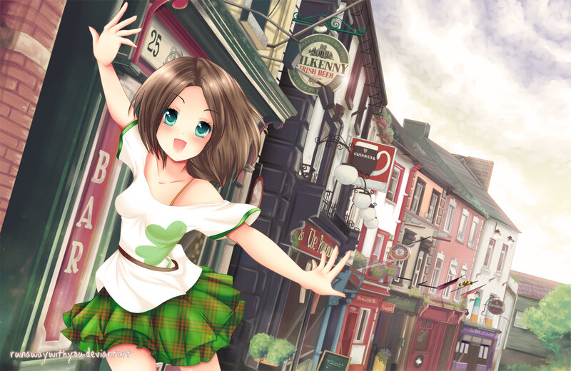 Anime Girl in Plaid Skirt — Green