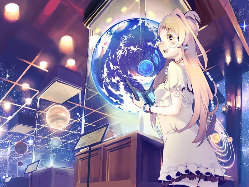 Anime girl in planetarium