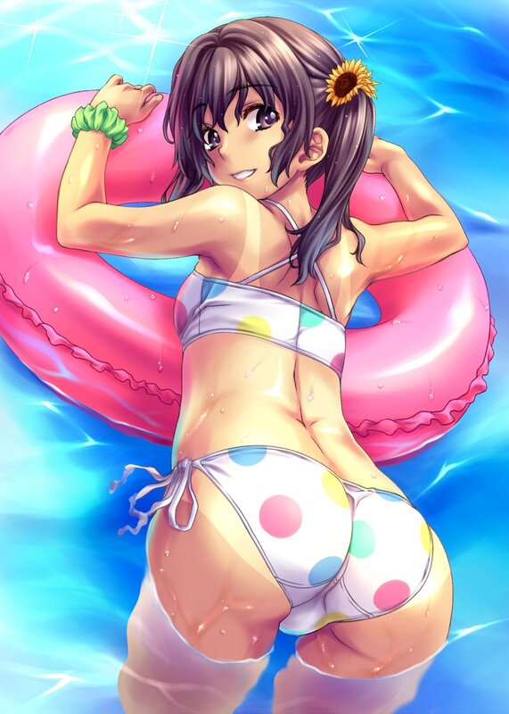 Anime girl in polka dot bikini
