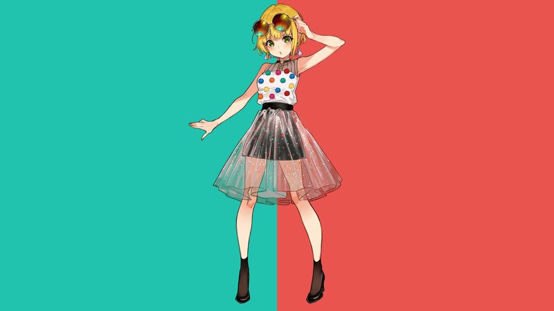 Anime Girl in Polka-dot Dress — Teal