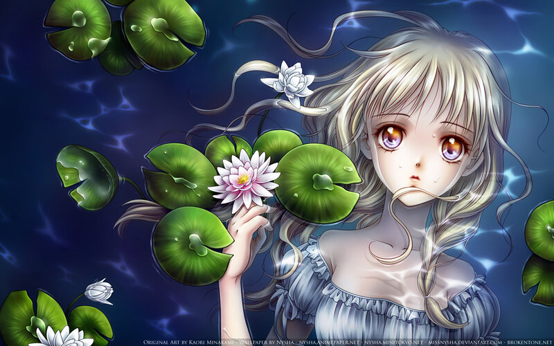 anime girl in pond