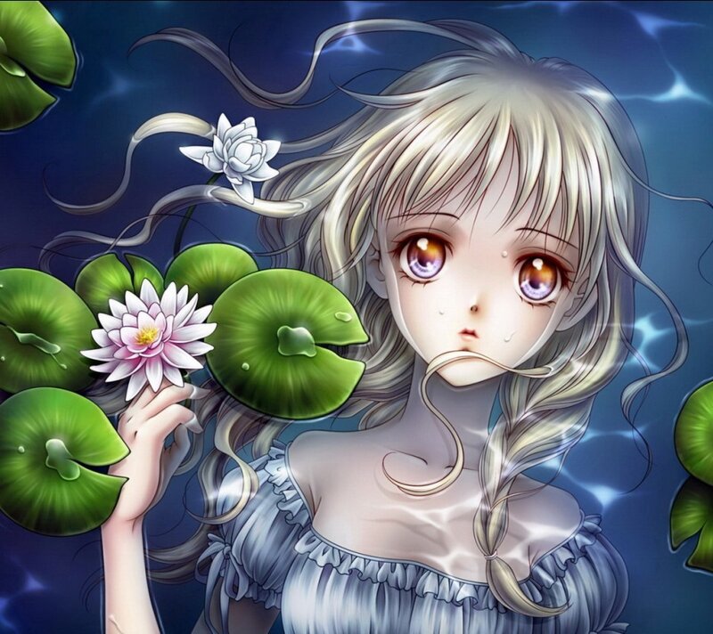 anime girl in pond