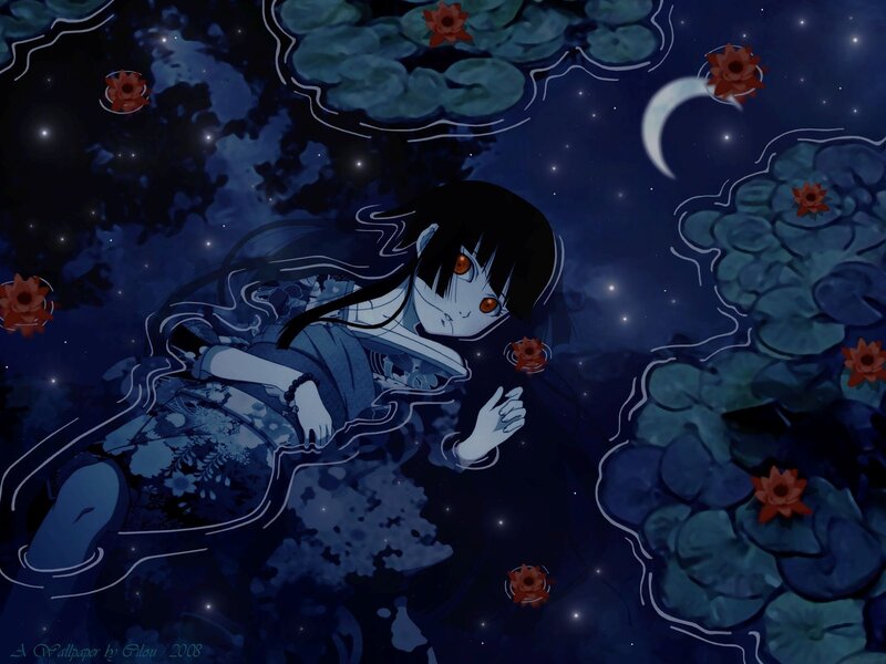 Anime Girl in Pond — Blue, Serene