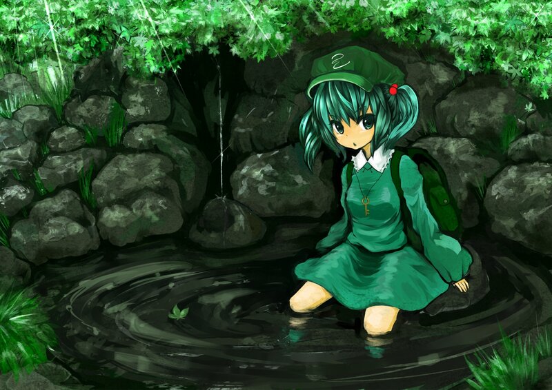Anime Girl in Pond — Green