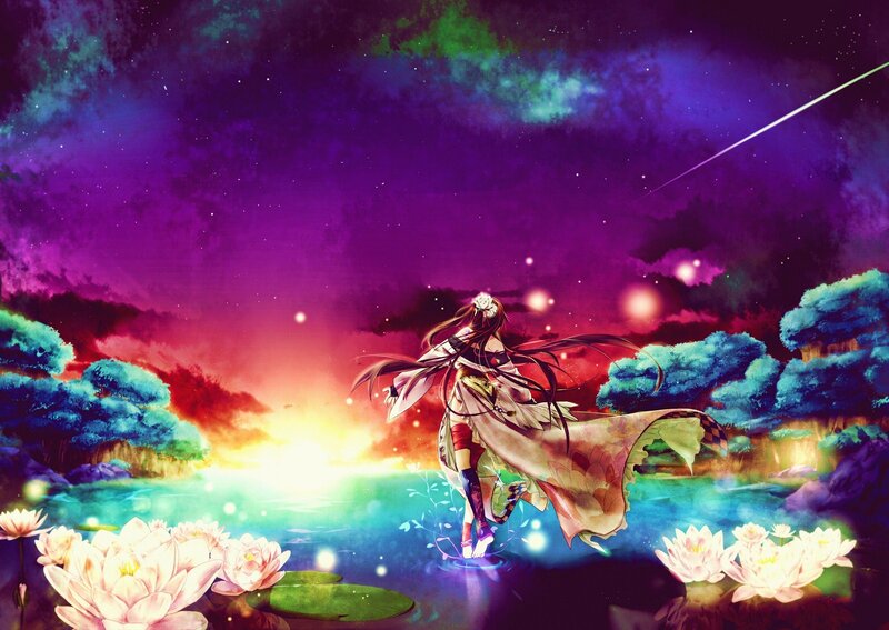 Anime Girl in Pond — Purple