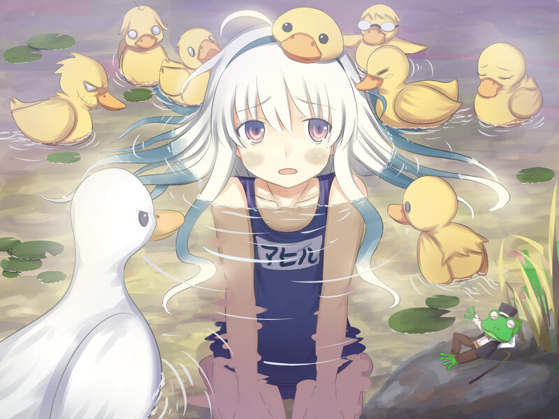 Anime Girl in Pond — White