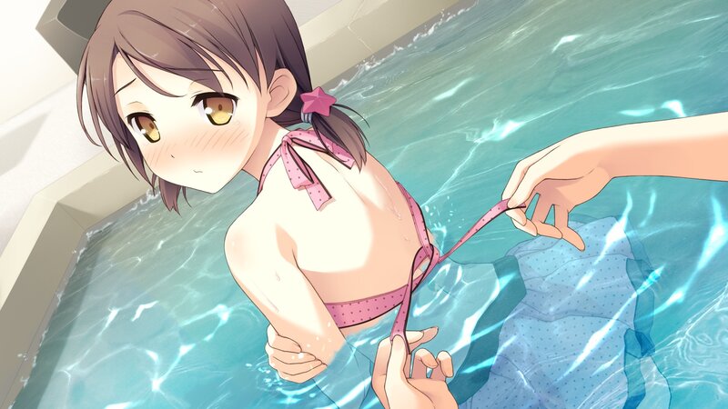 Anime Girl in Pool — Blue, Calm, Afternoon, Swimsuit, Hands