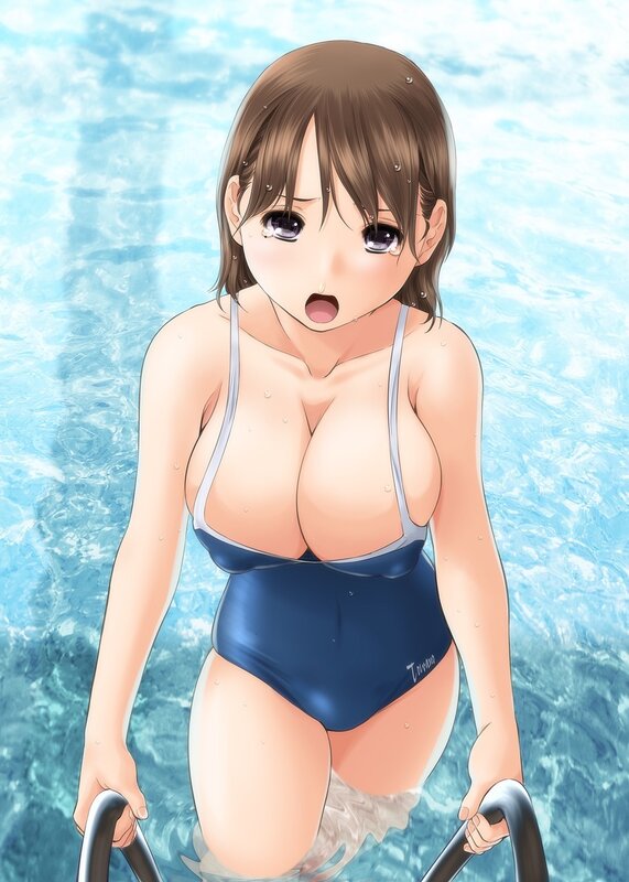 Anime Girl in Pool — Blue, Calm, Summer, Swimsuit, Ladder