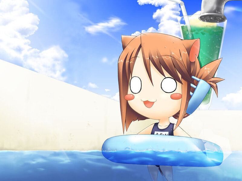 Anime Girl in Pool — Blue, Cheerful