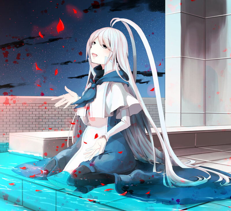 Anime Girl in Pool — Blue, Dramatic