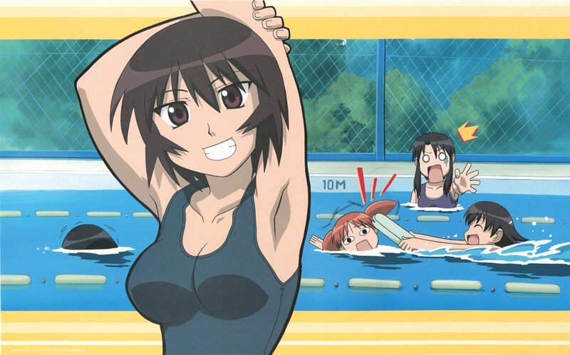 Anime Girl in Pool — Blue, Playful, Afternoon, Swimming Pool